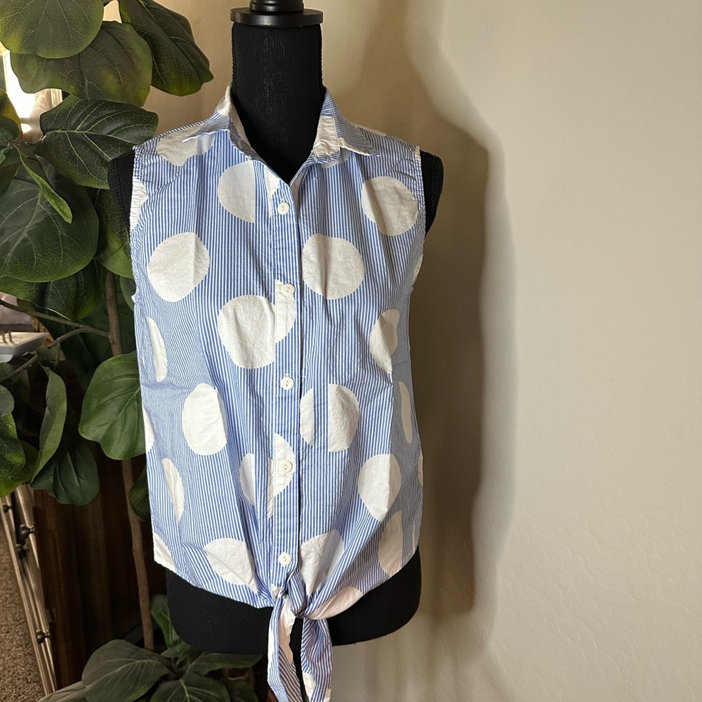 Blue and White Polka Dot Sleeveless Top